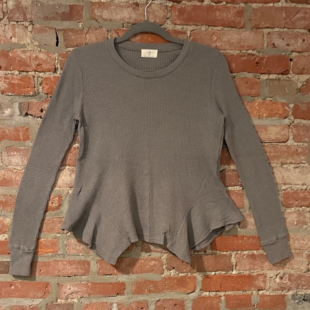 Khaki Long Sleeve Peplum Top